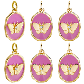 6подвески из латуни с эмалевым покрытием, с целью перехода в кольце, без кадмия и без свинца, долговечный, реальный 18 k позолоченный, овал с подвеской в виде бабочки