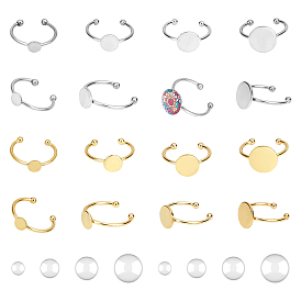 24шт 304 компонент открытого манжетного кольца из нержавеющей стали, настройки звонка, с 24 прозрачными стеклянными кабошонами