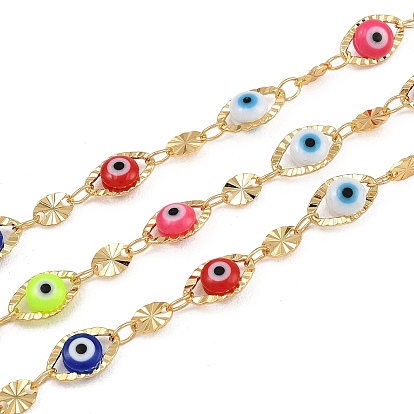 Цепочка из латуни и акрила, овал и сглаз, с катушкой, пайки, реальный 18 k позолоченный