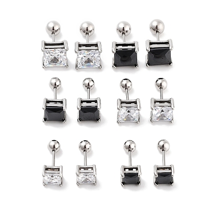 Квадратные 316 хирургические серьги из нержавеющей стали с кубическим цирконием для хряща для женщин и мужчин, цвет нержавеющей стали