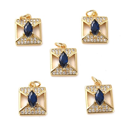 Brass Micro Pave Cubic Zirconia Pendants, Long-Lasting Plated, Cadmium Free & Lead Free, Square