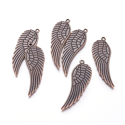 Lead Free & Nickel Free Tibetan Style Wing Alloy Big Pendants, Long-Lasting Plated, 49x16x1.5mm, Hole: 1mm