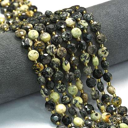 Бусы натуральная африканская бирюза (яшма), граненый пятиугольный разрез, плоско-круглые, с бисером