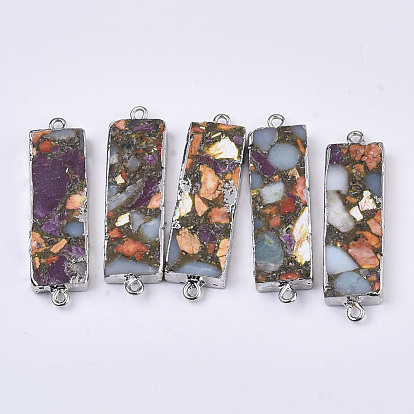 Synthetic Regalite and Aqua Terra Jasper Links Connectors, Edge Platinum Plated, with Iron Loop, Rectangle