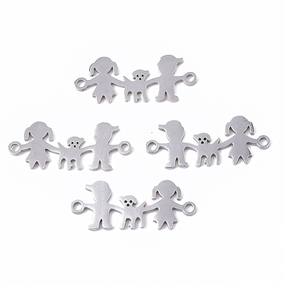 201 Stainless Steel Links Connectors, Laser Cut, Girl with Boy and Dog