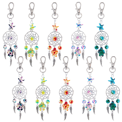 20 шт 5 цвета синтетическая бирюза морская звезда черепаха кулон украшение, плетеная сетка из сплава с крыльями и поворотными застежками-крабами, подвески для украшений сумок