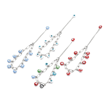Evil Eye Alloy Enamel Charm Bracelets, with Iron Paperclip Chains and 304 Stainless Steel Lobster Claw Clasps