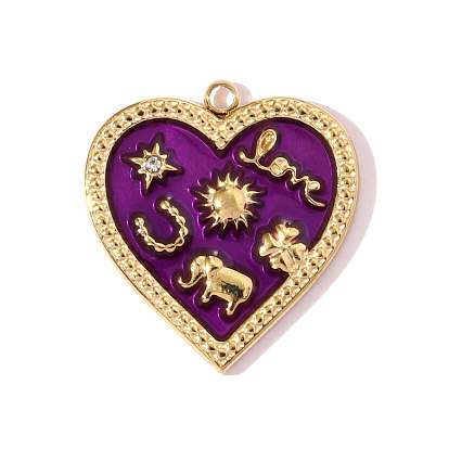 304 нержавеющей стальной эмали подвески, шарма сердца, со стразами, ионное покрытие (ip), реальный 18 k позолоченный