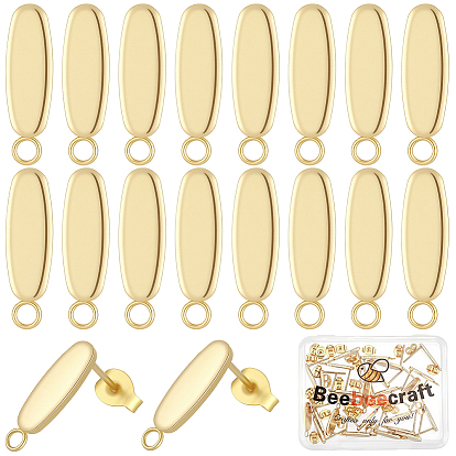 30pcs 201 boucles d'oreilles ovales en acier inoxydable, avec 304 broches en acier inoxydable & avec boucles horizontales
