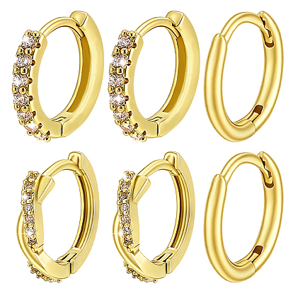 2Bags Brass Micro Pave Clear Cubic Zirconia Hoop Earrings, Ring