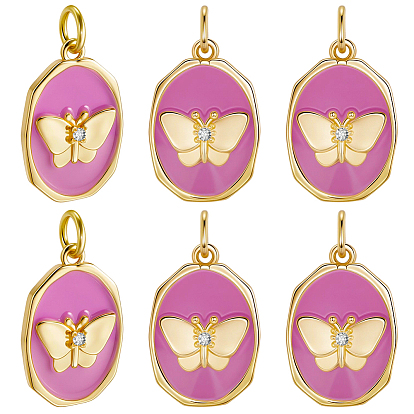 6подвески из латуни с эмалевым покрытием, с целью перехода в кольце, без кадмия и без свинца, долговечный, реальный 18 k позолоченный, овал с подвеской в виде бабочки