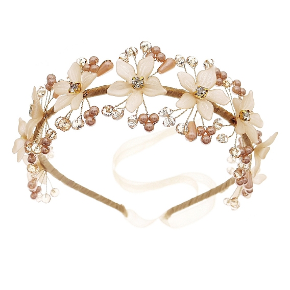 Bandes de cheveux acryliques, avec perle d'imitation, fleur
