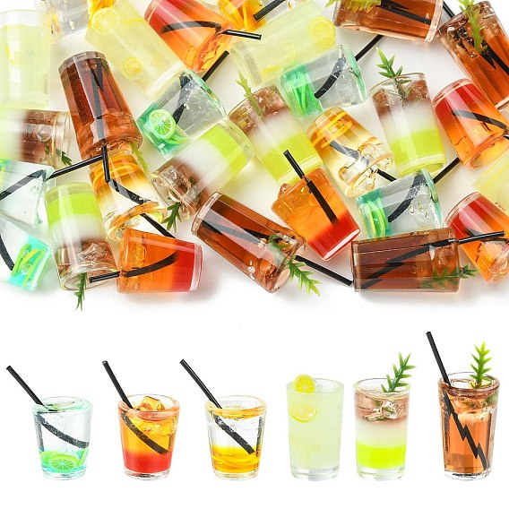 30Pcs 6 Styles 3D Drink Transparent Resin Display Decorations, Micro Landscape Decoration Accessories