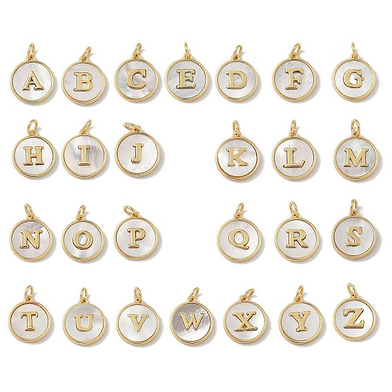 Латунная подвеска в форме натуральной ракушки с гладкими круглыми бусинами в форме букв A~Z, реальный 18 k позолоченный, долговечный, без свинца и без кадмия, стойки покрытие