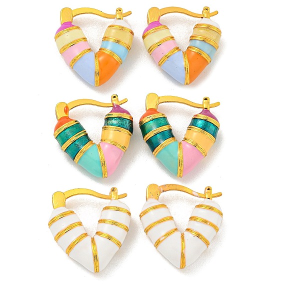 Латунные серьги обруча, с полосовой эмалью, без кадмия и без свинца, долговечный, реальный 18 k позолоченный, сердце