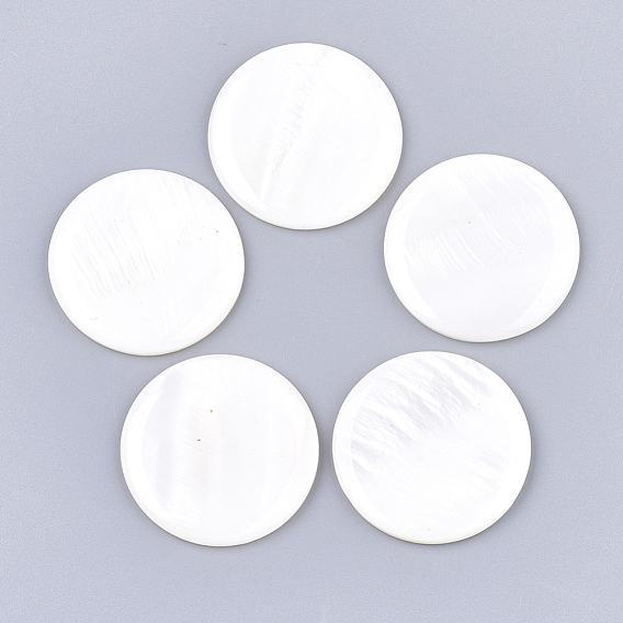 Freshwater Shell Cabochons, with Transparent Clear Epoxy Resin, Flat Round