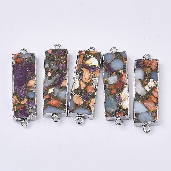 Synthetic Regalite and Aqua Terra Jasper Links Connectors, Edge Platinum Plated, with Iron Loop, Rectangle
