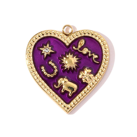 304 нержавеющей стальной эмали подвески, шарма сердца, со стразами, ионное покрытие (ip), реальный 18 k позолоченный