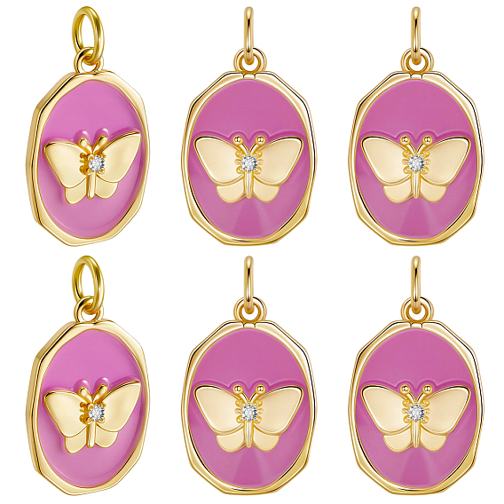 6подвески из латуни с эмалевым покрытием, с целью перехода в кольце, без кадмия и без свинца, долговечный, реальный 18 k позолоченный, овал с подвеской в виде бабочки