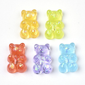 Transparent Epoxy Resin Cabochons, with Sequins, Hologram Cabochons, Bear