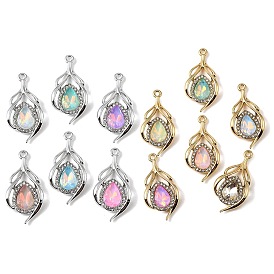 UV Plating Alloy Glass Pendants, Teardrop Charm, with Rhinestone, Faceted, Mixed Color