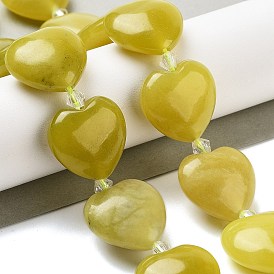 Natural Lemon Jade Beads Strands, Heart, with Seed Beads