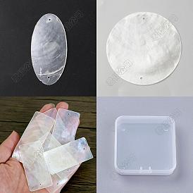 30pcs 3 styles charmes de connecteur de coquille naturelle, ovale et rectangle et plat rond, blanc