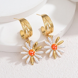 Цветок ромашки 304 серьги-подвески из нержавеющей стали, с эмалью