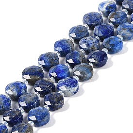 Lapis-lazuli, brins de perles naturels , avec des perles de rocaille, coupe hexagonale facettée, plat rond