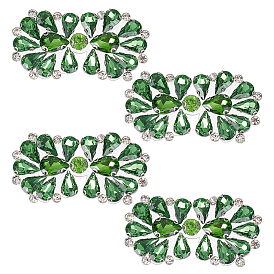 4шт. цветочные аппликации из сплава и стеклянных стразов, исправление горный хрусталь, платина