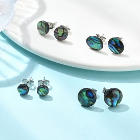 Плоские круглые овальные серьги-гвоздики из натуральной раковины пауа для женщин, с 304 фурнитурой из нержавеющей стали