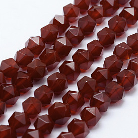 Natural Carnelian Beads Strands, Star Cut Round Beads, Dyed & Heated, Faceted