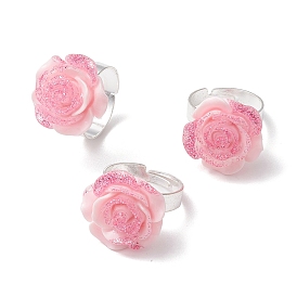 Кольца на палец из смолы с блестками и пудрой в виде розы, латунные регулируемые кольца для женщин