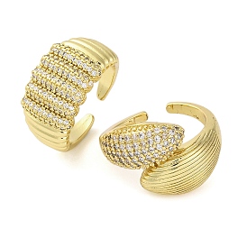 Brass Micro Pave Cubic Zirconia Open Cuff Rings for Women, Real 18K Gold Plated