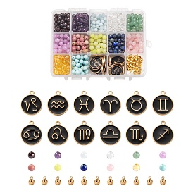 DIY Birthstone Bracelets Making Kits, Including Gemstone, 304 Stainless Steel Tube Bails and Constellation Alloy Enamel Pendants