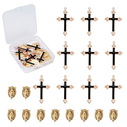 Alloy Enamel Cross Pendants, with Chandelier Component Links, Rosary Center Pieces, Dark Green