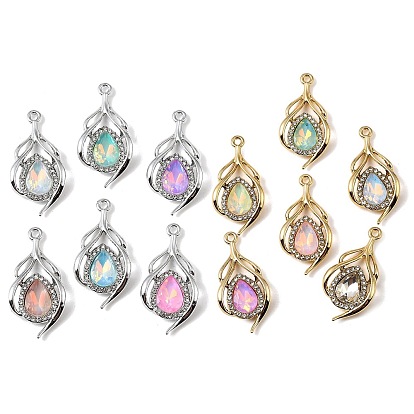 UV Plating Alloy Glass Pendants, Teardrop Charm, with Rhinestone, Faceted, Mixed Color