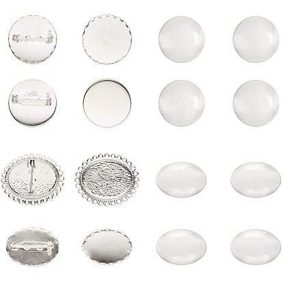 Fabricación de broches de bricolaje, Broches de latón y cabujones de cristal transparente.