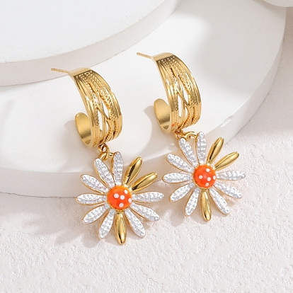 Цветок ромашки 304 серьги-подвески из нержавеющей стали, с эмалью