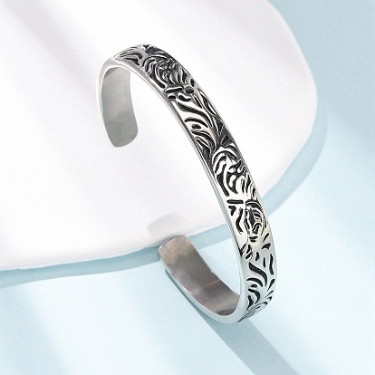 Браслеты-манжеты из нержавеющей стали с гравировкой, Регулируемые украшения с цветочным узором для женщин и мужчин.