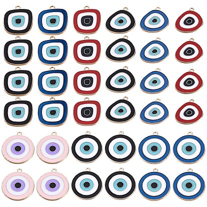36Pcs 9 Style Alloy Enamel Pendants, Cadmium Free & Lead Free, Light Gold, Mixed Shapes