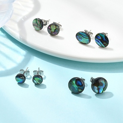 Плоские круглые овальные серьги-гвоздики из натуральной раковины пауа для женщин, с 304 фурнитурой из нержавеющей стали