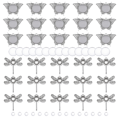 Наборы для самостоятельного изготовления подвесок в виде бабочек и стрекоз, в том числе подвесные кабошоны из сплава, Прозрачные стеклянные кабошоны