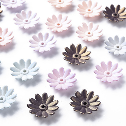 6-Petal Spray Painted Acrylic Bead Caps, Flower