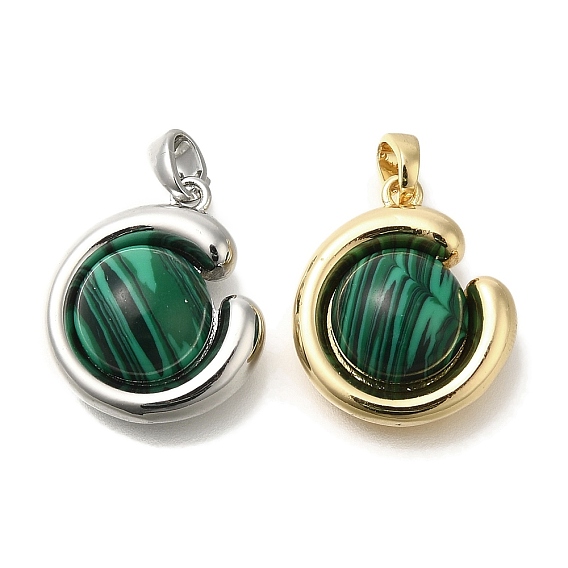 Синтетического малахита подвески, с латунной фурнитурой , плоские круглые прелести
