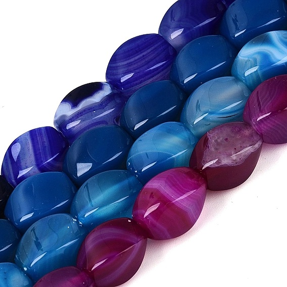 Нити окрашенных и нагретых бусин из натурального агата, твист