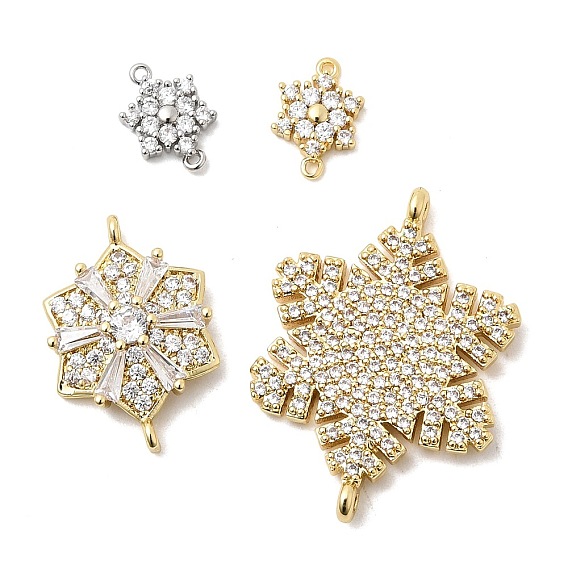 Шармы-соединители из латуни с микропаве из кубического циркония, Рождественские снежинки, стойки покрытие, долговечный, без кадмия и без свинца