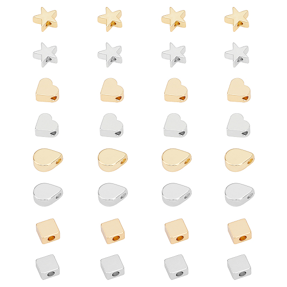 Long-Lasting Plated Brass Beads, Heart & Square & Teardrop & Star