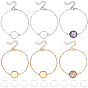 10Pcs 2 Colors 304 Stainless Steel Paperclip Chain Satellite Chain Bracelet Making, with Flat Round 304 Stainless Steel Cabochon Settings, with 10Pcs Transparent Glass Cabochons
