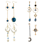 4 комплект 4 стильные серьги-подвески из сплава и серьги-гвоздики, асимметричные серьги с пластиковыми бусинами, эмалью и стразами, планета, луна и звезда